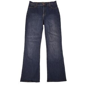 NYDJ Jeans Womens 10 29x30 Boot Cut Blue Dark Wash Stretch Denim Made In USA